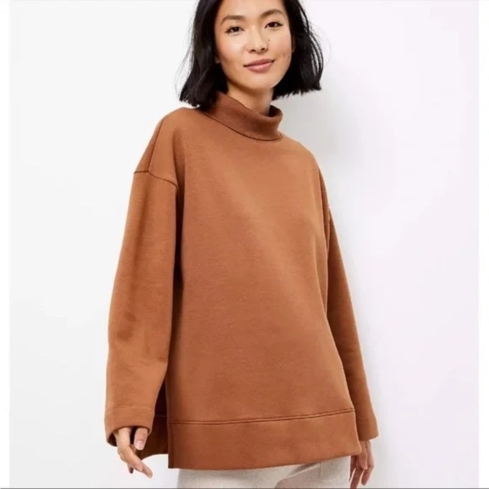 Lou & Grey turtleneck oversized loose fit sweatshirt cocoa brown size small
